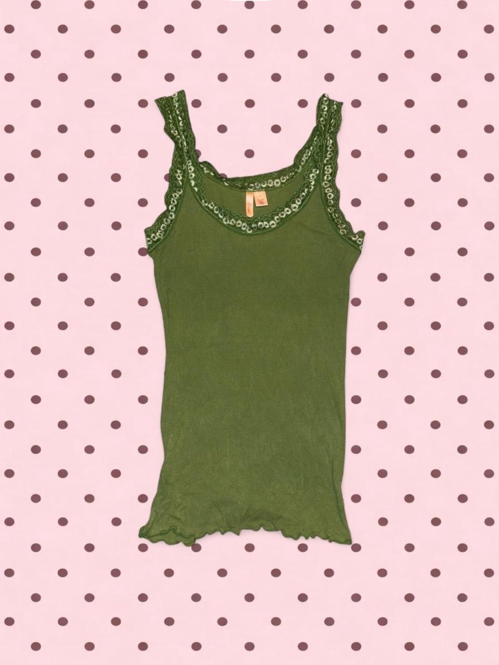 Eloise Olive Green Lace-Trim Tank Top